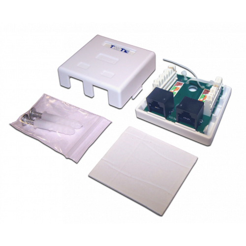 Wall mounting outlet with one or two RJ-45 category 5е UTP socket, white